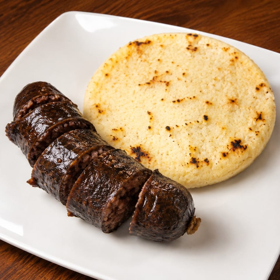 Morcilla colombiana con arepa.