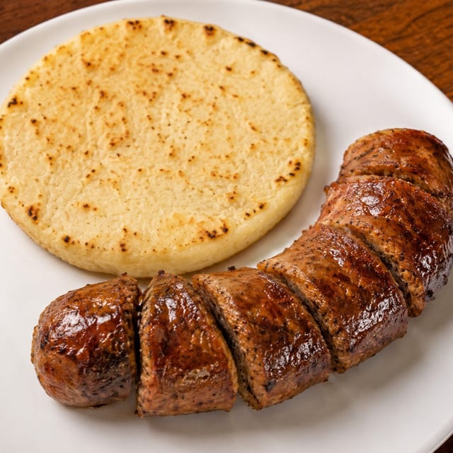 Chorizo colombiano con arepa.